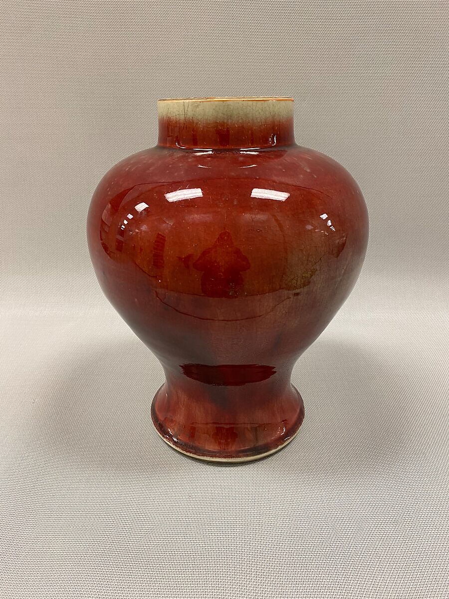 Covered jar, Porcelain with copper red glaze (Jingdezhen ware), China 