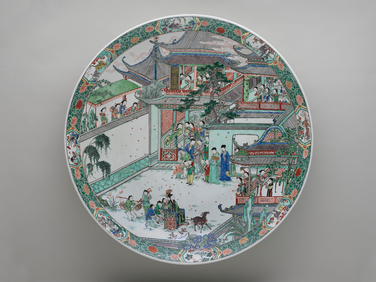 Platter with the story of Pan An, Porcelain painted with overglaze polychrome enamels (Jingdezhen ware), China 