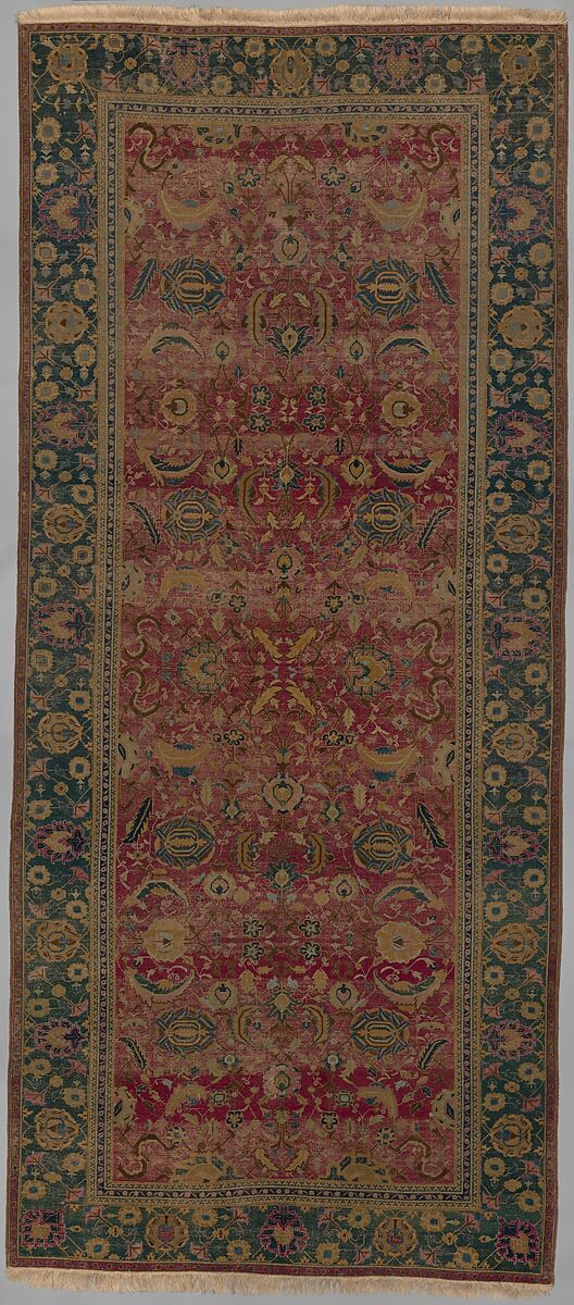 Indo-Persian carpet with vine scroll and palmette pattern, Wool pile on cotton foundation., Indo-Persian 