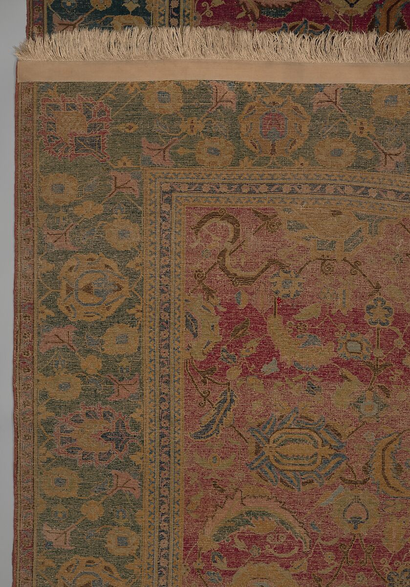 Indo-Persian carpet with vine scroll and palmette pattern, Wool pile on cotton foundation., Indo-Persian