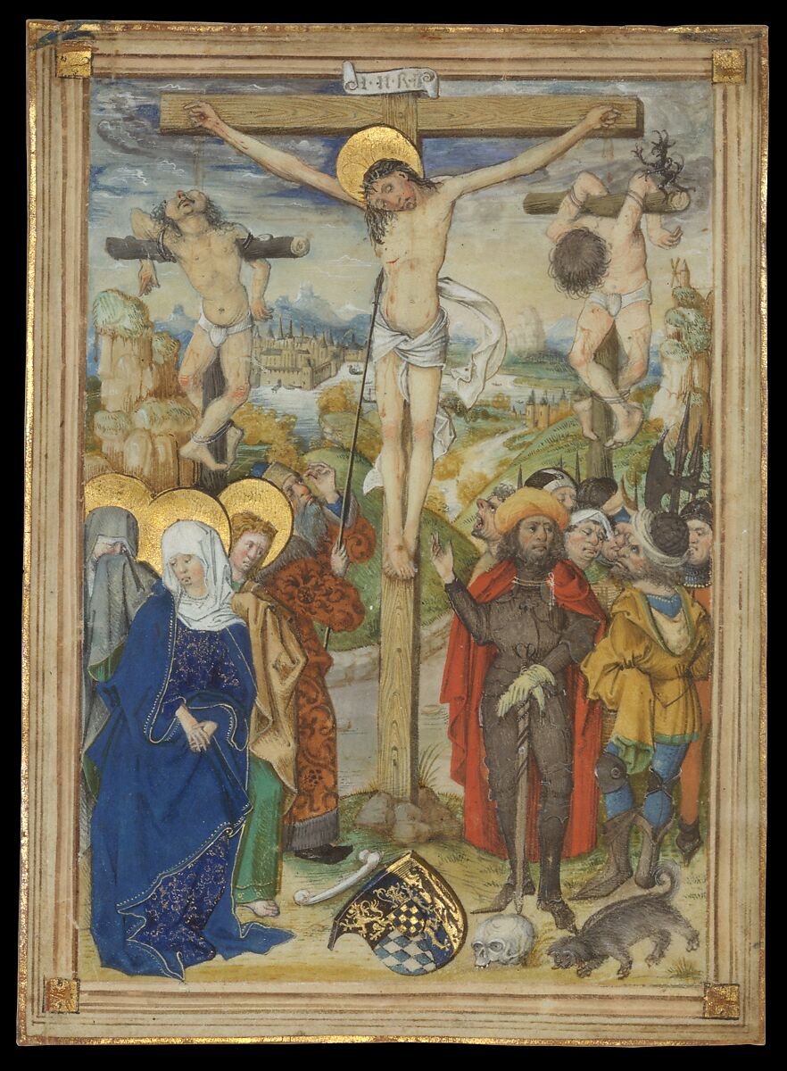 The Crucifixion, Housebook Master  German, Tempera on parchment, German, possibly Mainz and/or Cologne