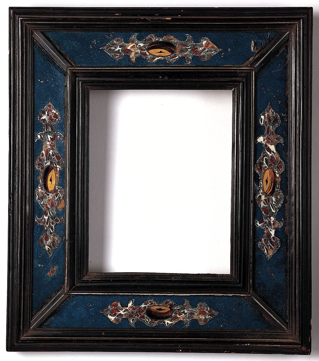 Cassetta frame (pair with 1975.1.2169), Poplar back frame with ebony and ebonized pearwood upper moldings; glass; pewter; silver wire., Italian, Rome 