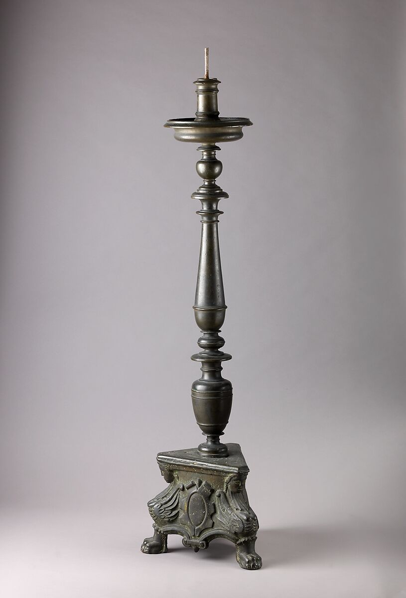 Candelabra (pair with .1384), Copper alloy with a deep green to black patina., Italian, Venice (?)