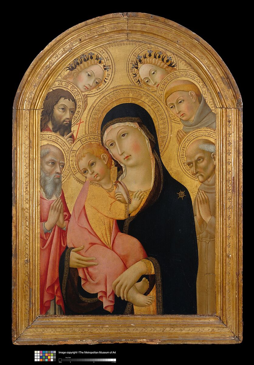 Engaged arched cassetta frame, Poplar. Mitered; arch two pieces of wood. Gilt; deep orange bole. , Sienese