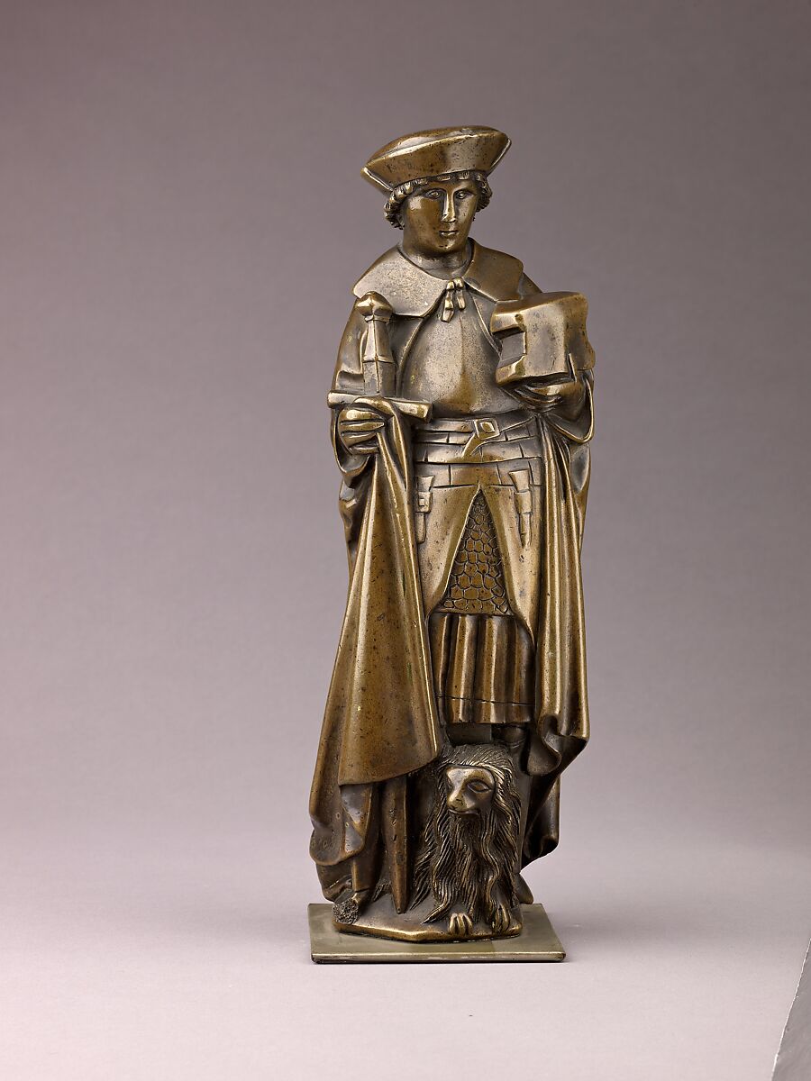 Saint  Adrian, Brass (copper alloy with a high percentage of zinc) with natural olive green patina., Netherlandish, Tournai 