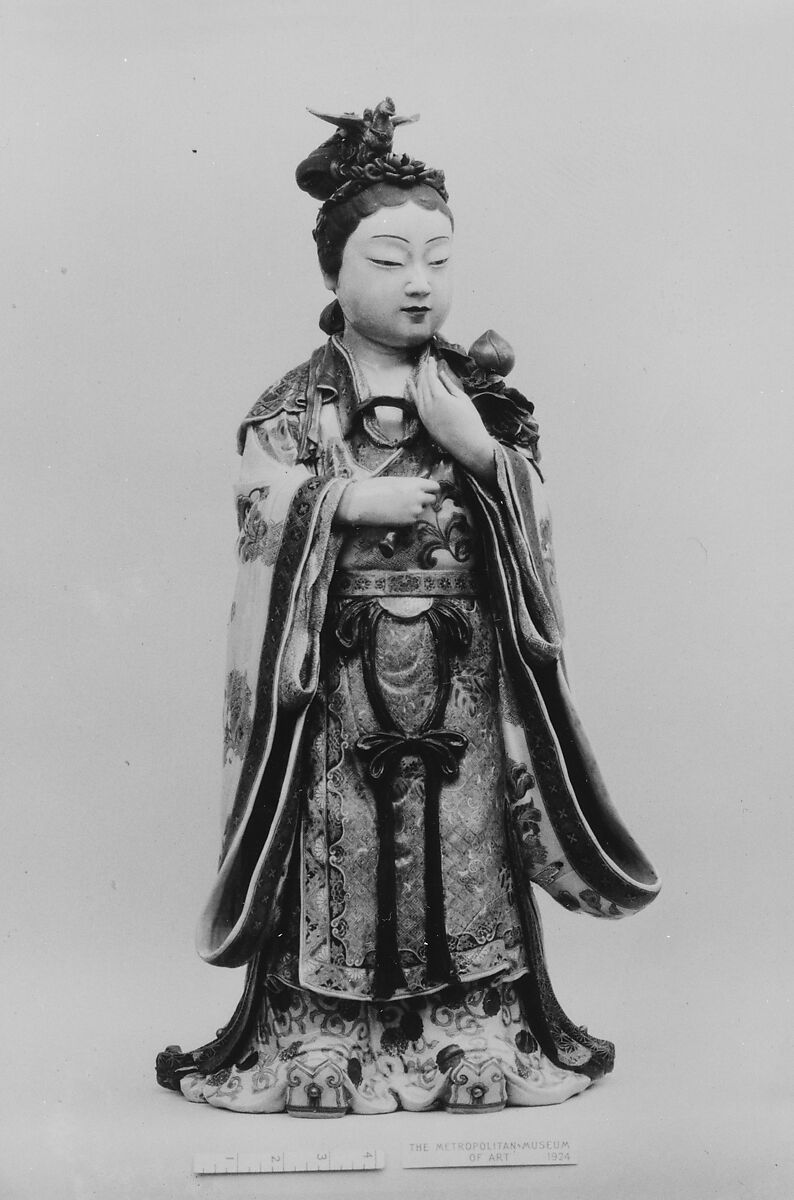 Goddess Benten, Faience decorated with colored enamels (Satsuma ware), Japan 