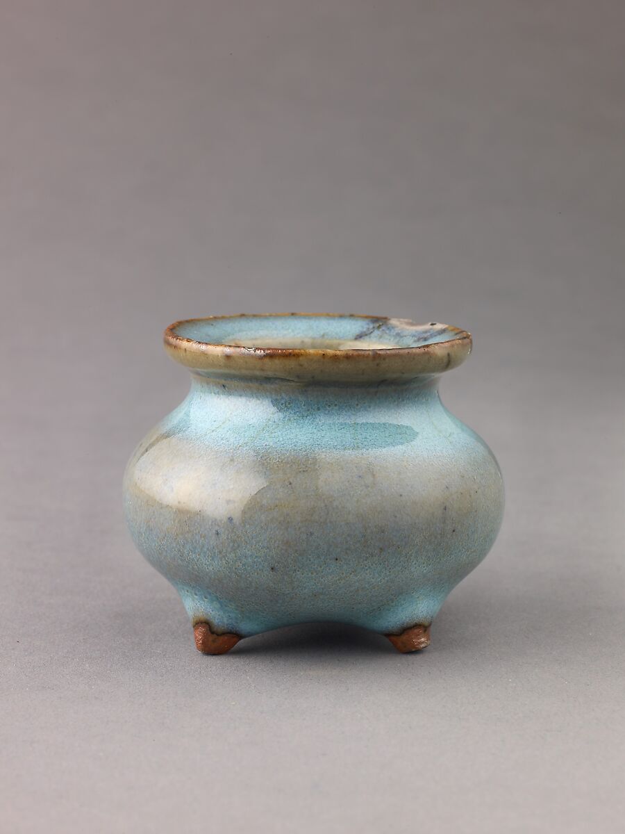Miniature incense burner, Jun ware, Chinese  , Jin/Yuan Dynasty, Stoneware with blue glaze., Chinese 