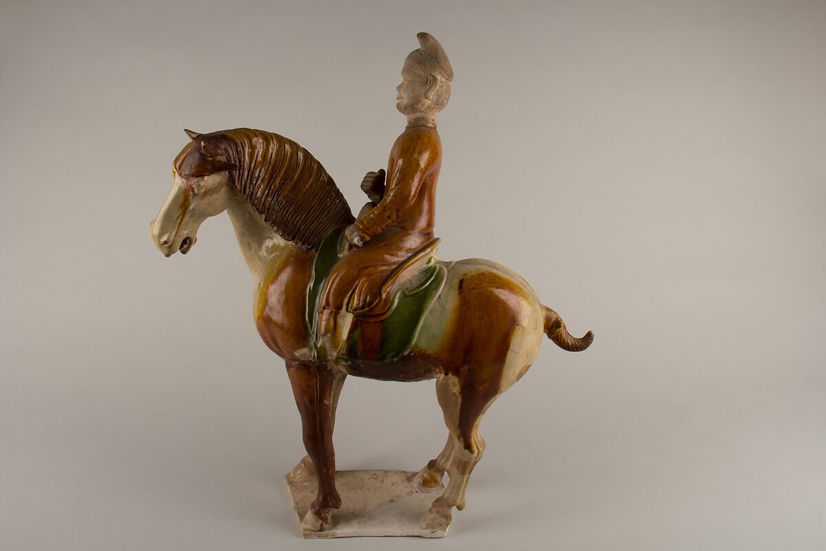 Horse and rider, Earthenware with three color (sancai) glaze, China