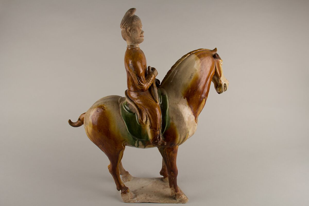 Horse and rider, Earthenware with three color (sancai) glaze, China 