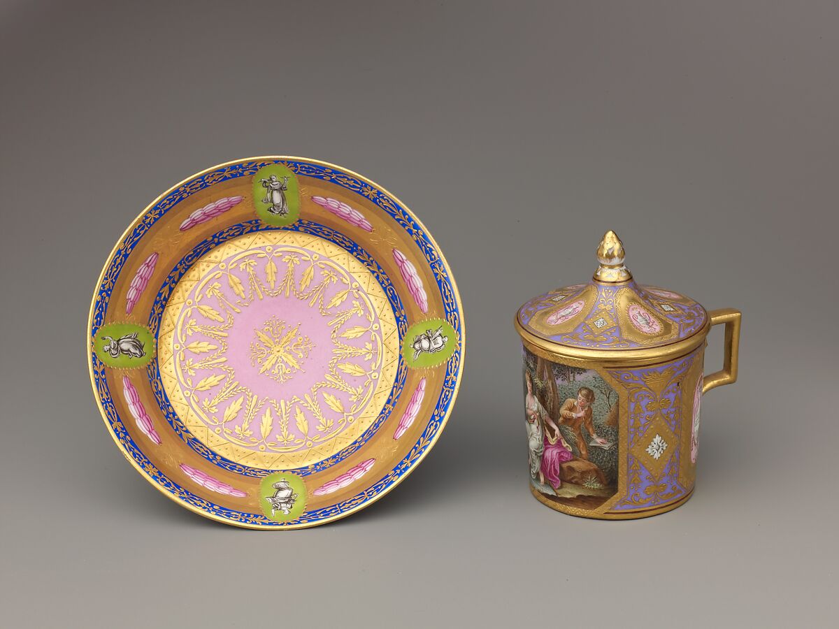 Covered Cup and Saucer, Hard-paste porcelain, Austrian (Vienna) and probably Bohemian 
