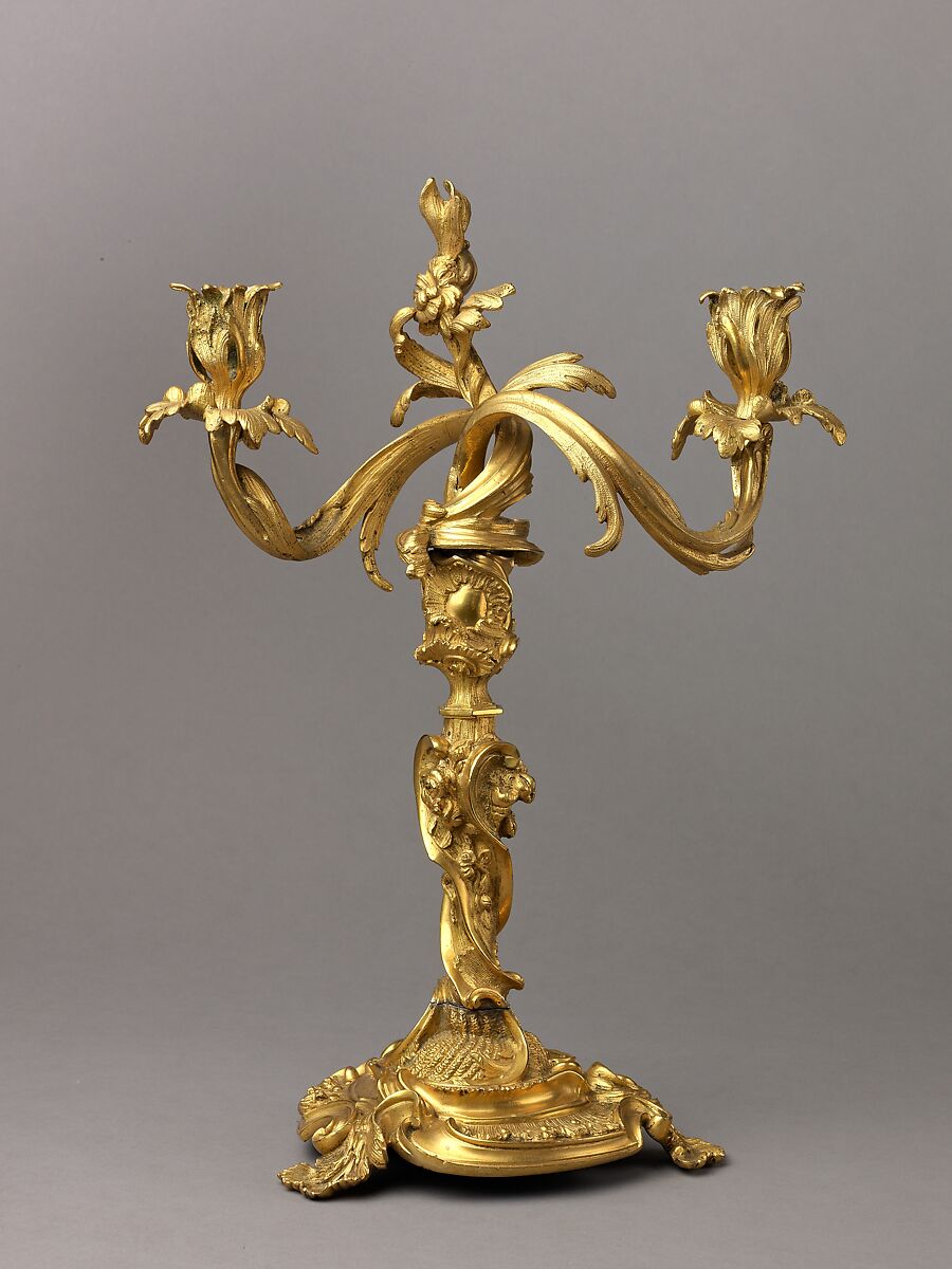 Candlestick with Two Branches, Gilt bronze., French, Paris 