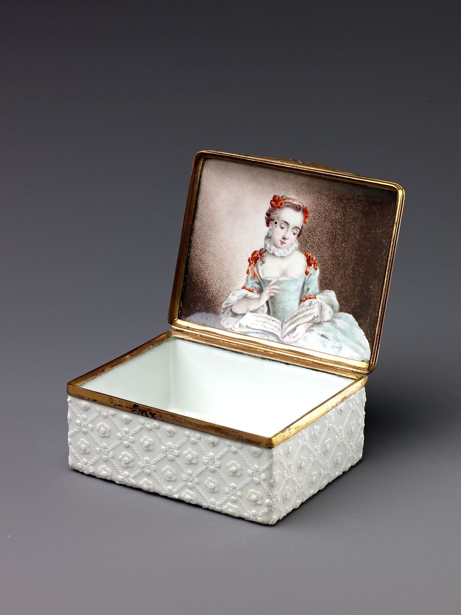 Snuffbox, Enameled copper, copper-gilt mounts, German (Dresden?)