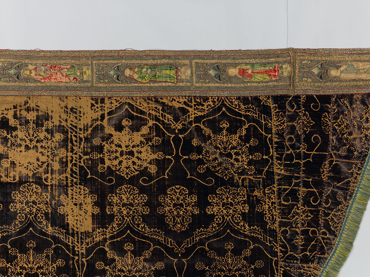 Cope with an Orphrey, Silk, wool, linen,, Italian and French