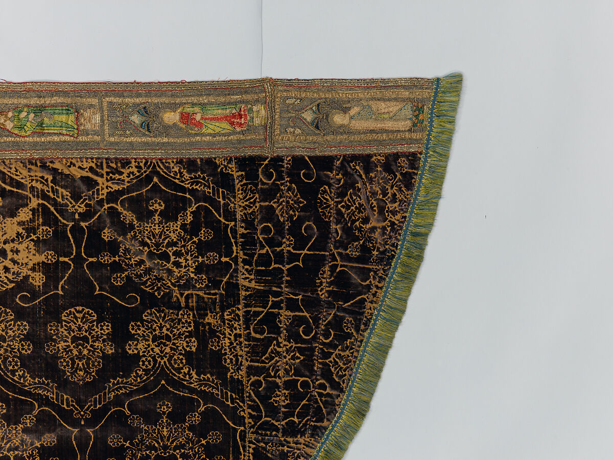 Cope with an Orphrey, Silk, wool, linen,, Italian and French