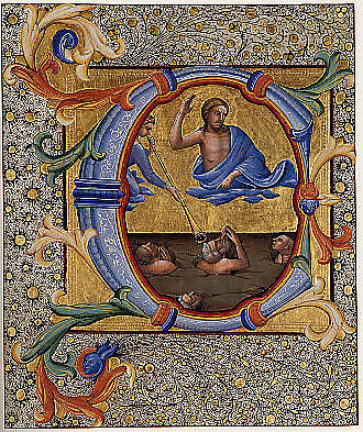 Last Judgment in an Initial C, Lorenzo Monaco (Piero di Giovanni) (Italian, Florence (?) ca. 1370–1425 Florence (?)), Tempera and gold on parchment