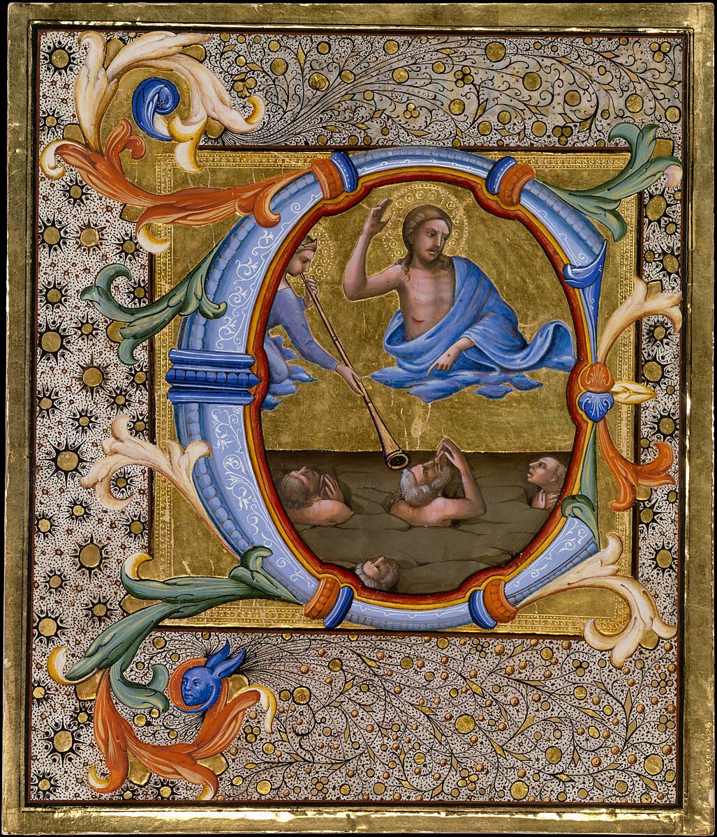 Last Judgment in an Initial C, Lorenzo Monaco (Piero di Giovanni) (Italian, Florence (?) ca. 1370–1425 Florence (?)), Tempera and gold on parchment 