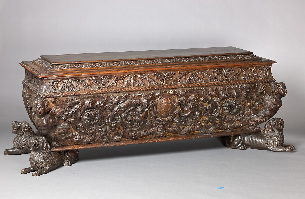 Cassone, Walnut, carved and partly gilded., Italian (Rome or Siena?) 