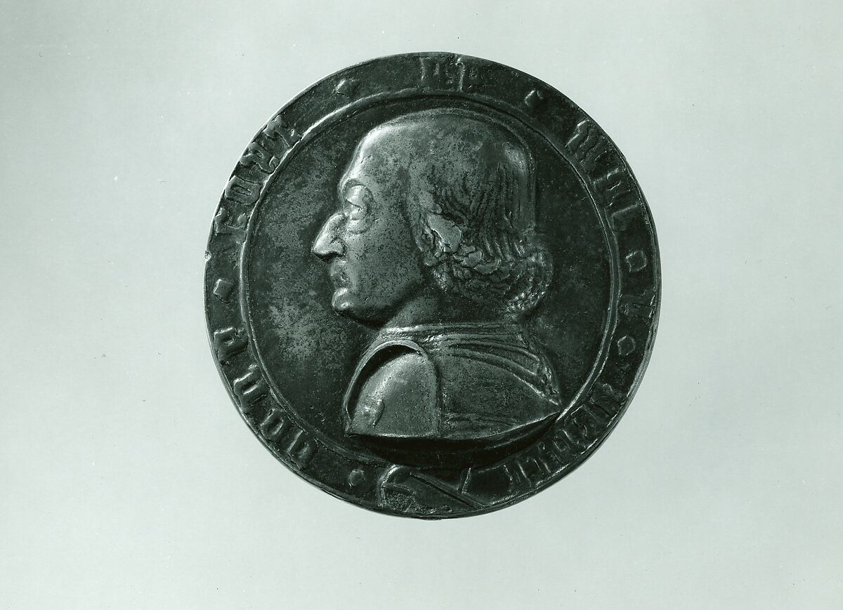 Medal:  Federigo da Montefeltro, Follower of Filarete (Antonio di Pietro Averlino) (Italian, Florence ca. 1400–ca. 1469 Rome), Bronze (Copper alloy with brown to green patina with traces of black wax). 