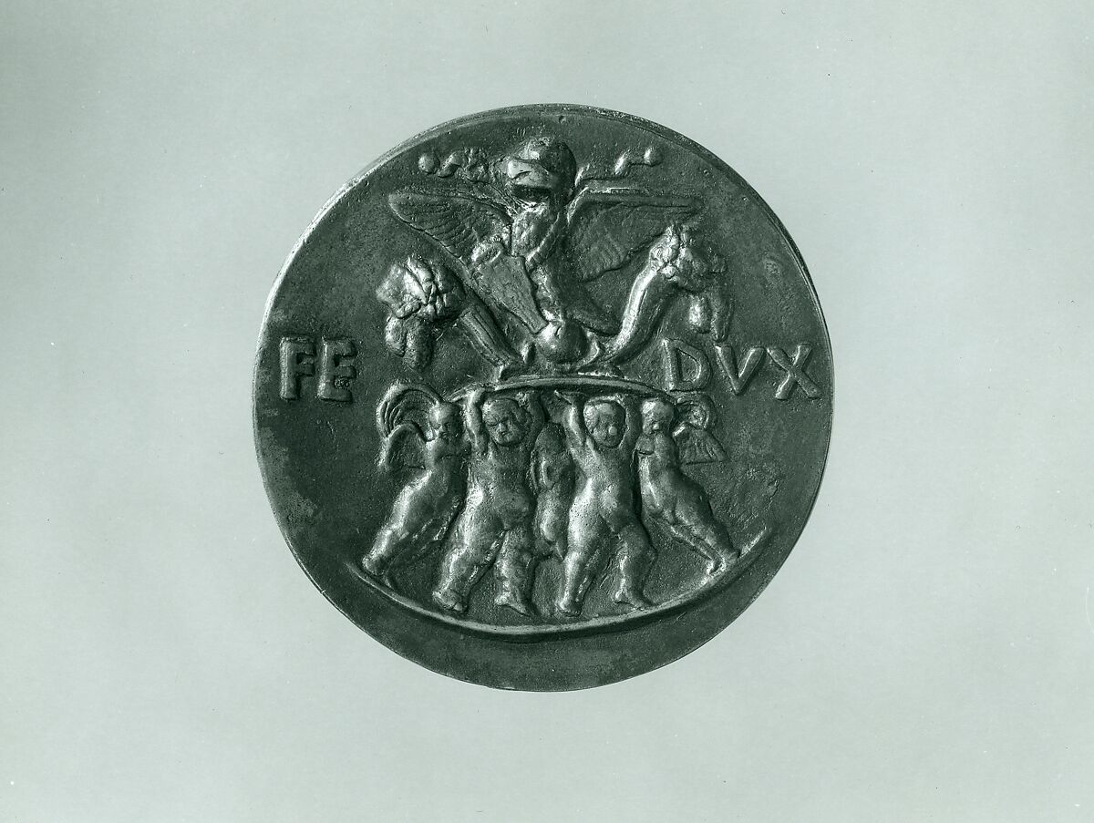 Medal:  Federigo da Montefeltro, Follower of Filarete (Antonio di Pietro Averlino) (Italian, Florence ca. 1400–ca. 1469 Rome), Bronze (Copper alloy with brown to green patina with traces of black wax).