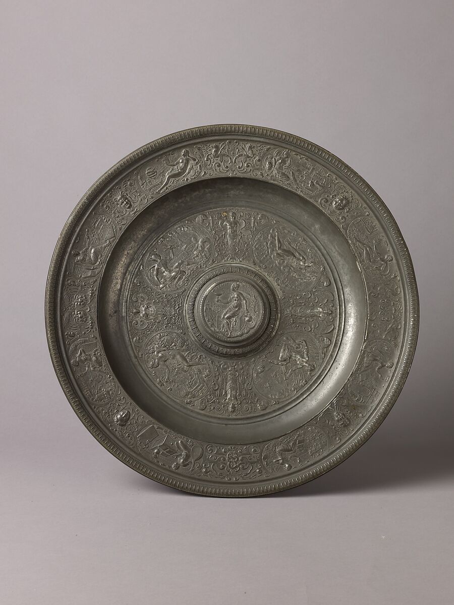 Basin (so-called Temperance Dish), François Briot (French (1550–1615 or later)), Pewter 