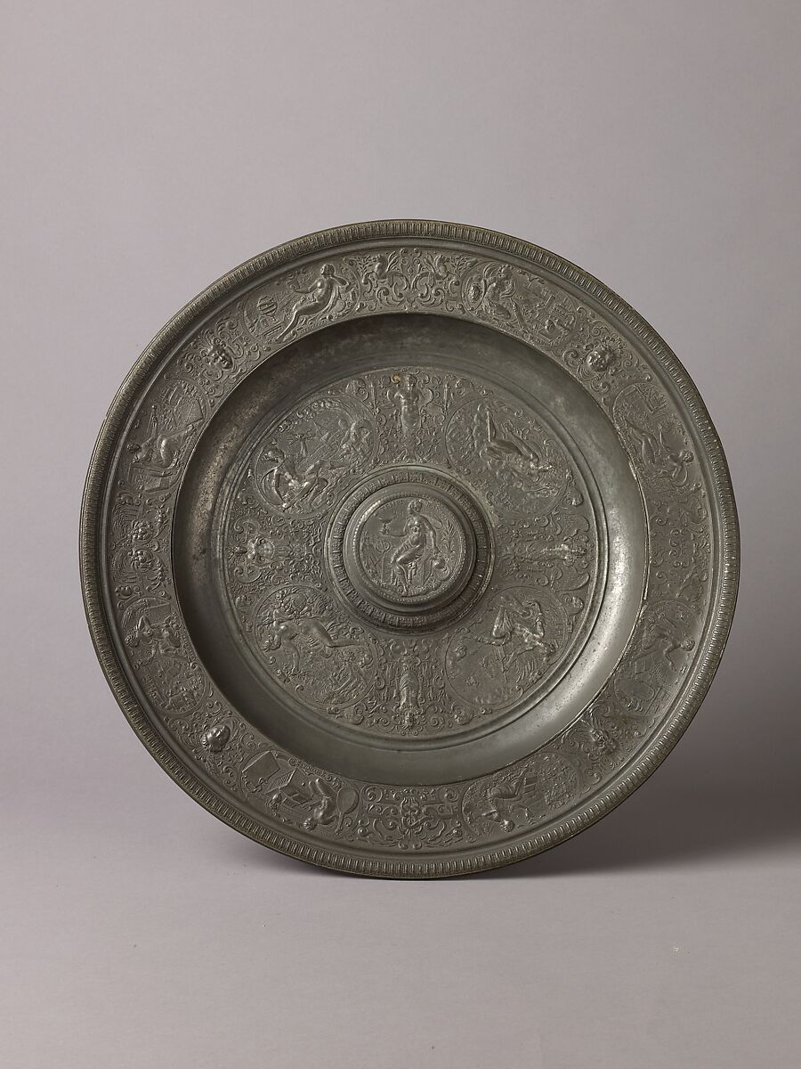 Basin (so-called Temperance Dish), François Briot (French (1550–1615 or later)), Pewter