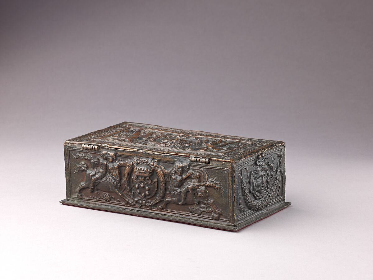 Writing Box, Italian (Manifattura di Signa, Florence?) (ca. 1900 after a model attributed to Severo Calzetta da Ravenna (act. by 1496-died before 1543), Padua or Ravenna, ca. 1520), Copper alloy with reddish brown patina and areas of a worn black patina on top., Italian (Manifattura di Signa, Florence?) 