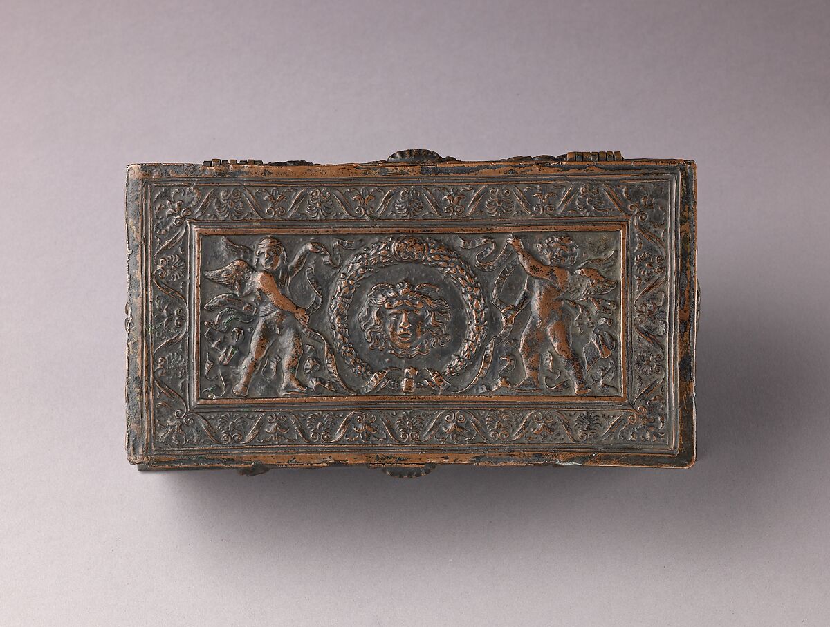 Writing Box, Italian (Manifattura di Signa, Florence?) (ca. 1900 after a model attributed to Severo Calzetta da Ravenna (act. by 1496-died before 1543), Padua or Ravenna, ca. 1520), Copper alloy with reddish brown patina and areas of a worn black patina on top., Italian (Manifattura di Signa, Florence?)