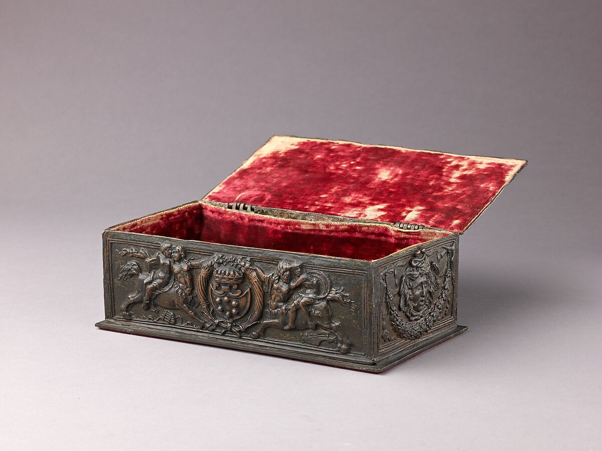 Writing Box, Italian (Manifattura di Signa, Florence?) (ca. 1900 after a model attributed to Severo Calzetta da Ravenna (act. by 1496-died before 1543), Padua or Ravenna, ca. 1520), Copper alloy with reddish brown patina and areas of a worn black patina on top., Italian (Manifattura di Signa, Florence?)