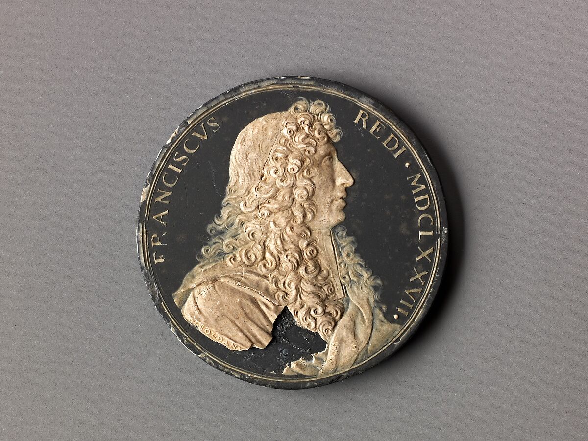 Model for a portrait medal of Francesco Redi, Massimiliano Soldani (Italian, Montevarchi 1656–1740 Montevarchi), Wax on slate.