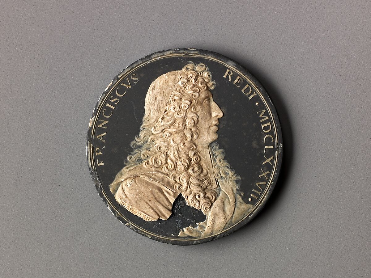 Model for a portrait medal of Francesco Redi, Massimiliano Soldani (Italian, Montevarchi 1656–1740 Montevarchi), Wax on slate. 