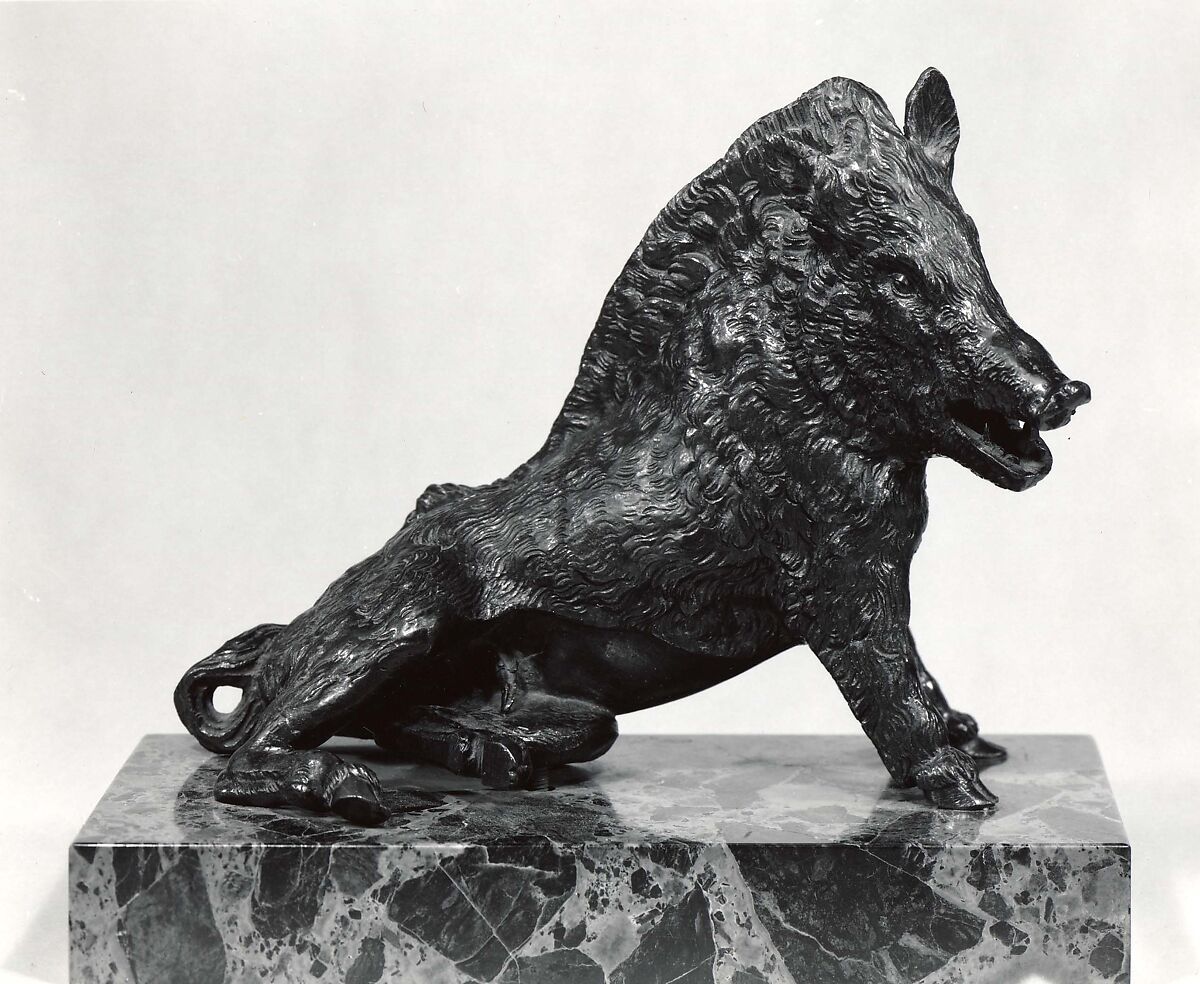 Crouching Boar (Il Porcellino), Follower of Pietro Tacca (Italian, Carrara 1577–1640 Florence), Bronze, dark patina and black varnish. 