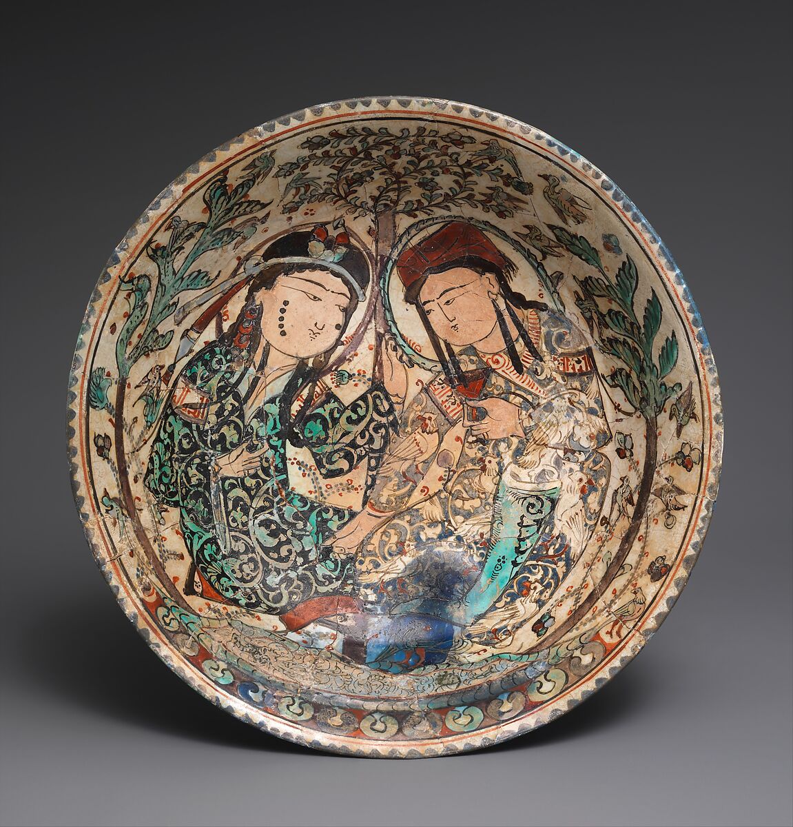 Bowl, Mina'i ("enameled") ware, Mina'i ware. Fritware, stain and overglaze-painted., Iranian