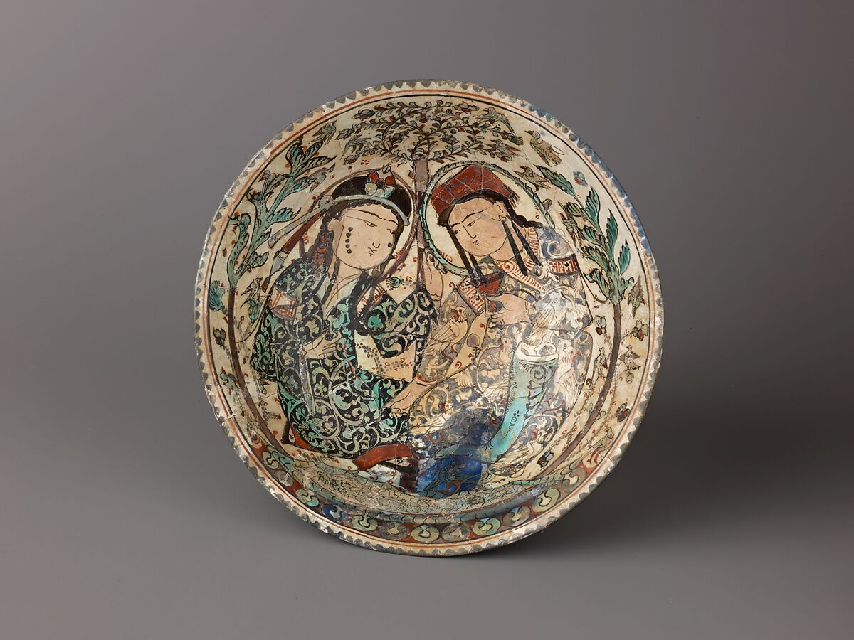 Bowl, Mina'i ("enameled") ware, Mina'i ware. Fritware, stain and overglaze-painted., Iranian