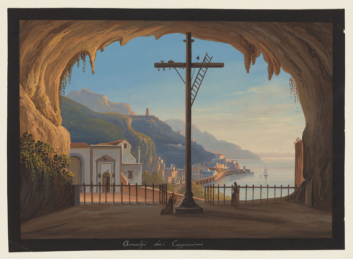 View of Amalfi from the Capuchin Monastery, Gouache, Italian (?) 