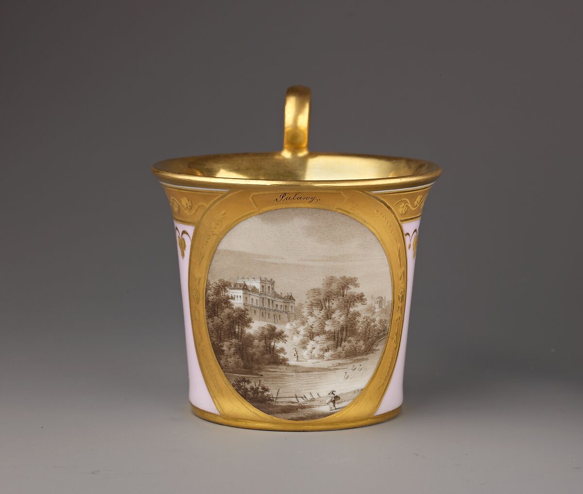 Cup and saucer with views of Pulawy, a Palladian country house, Hard-paste porcelain, Austrian, Vienna