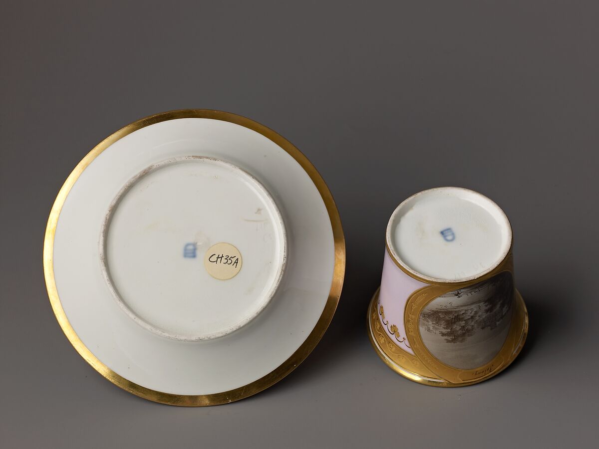 Cup and saucer with views of Pulawy, a Palladian country house, Hard-paste porcelain, Austrian, Vienna