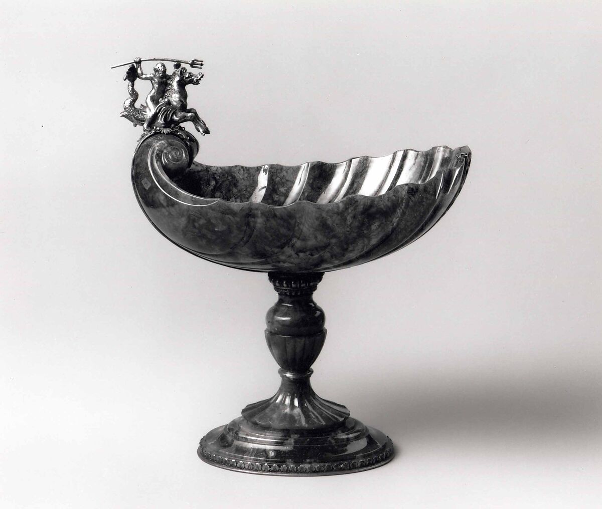 Standing Cup with Neptune on a Seahorse, Green agate and silver gilt., probably German
