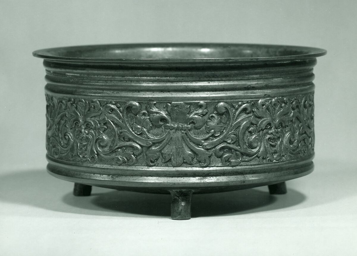 Bowl decorated with frieze of grotesques, Copper alloy and a silvery patina, Italian, Padua 