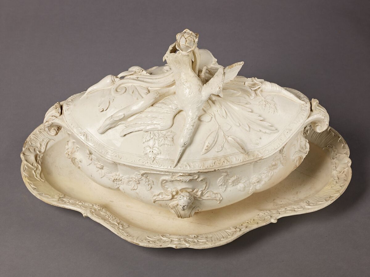 Tureen with cover and stand, Lead-glazed cream colored earthenware., French, Lorraine 