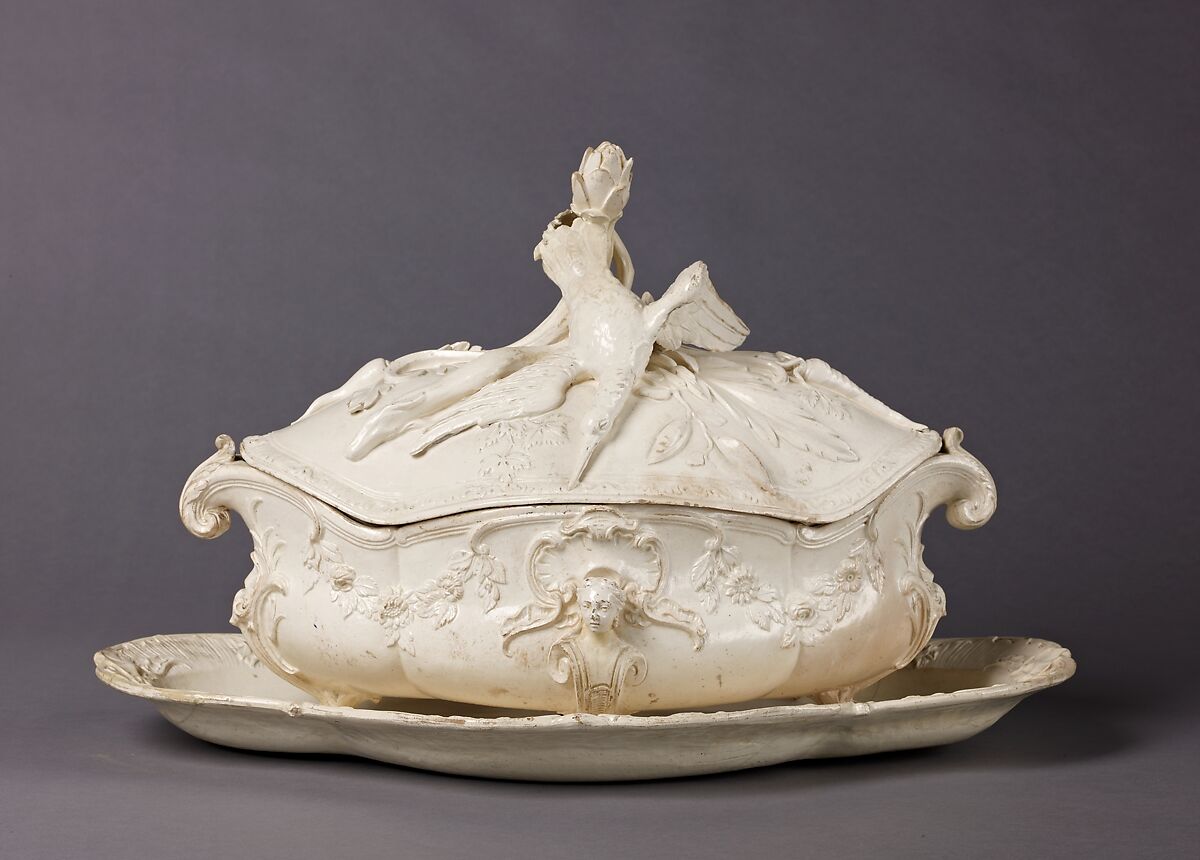 Tureen with cover and stand, Lead-glazed cream colored earthenware., French, Lorraine