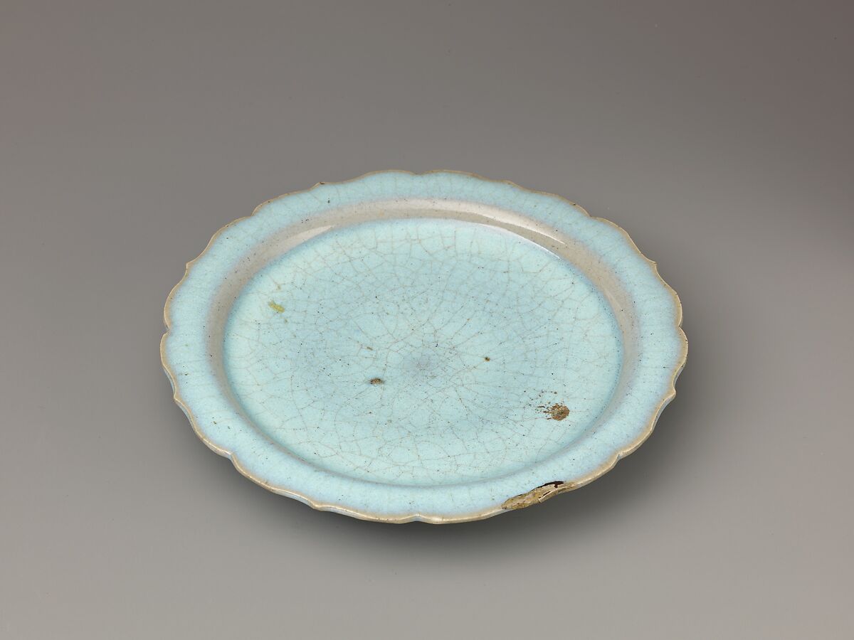 Foliate-rim plate, Jun ware, Chinese  , Jin/Yuan Dynasty, Stoneware with blue glaze., Chinese 