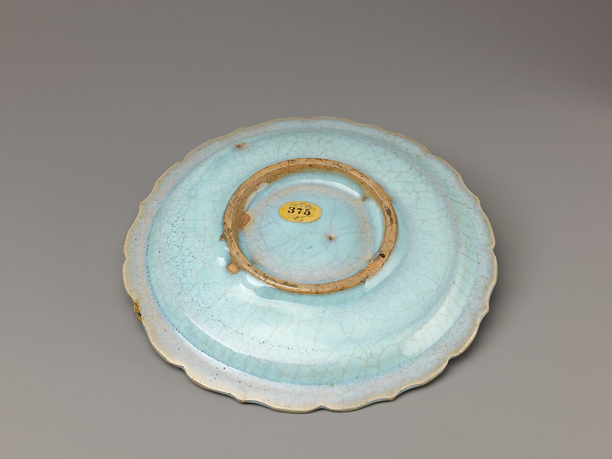 Foliate-rim plate, Jun ware, Chinese  , Jin/Yuan Dynasty, Stoneware with blue glaze., Chinese