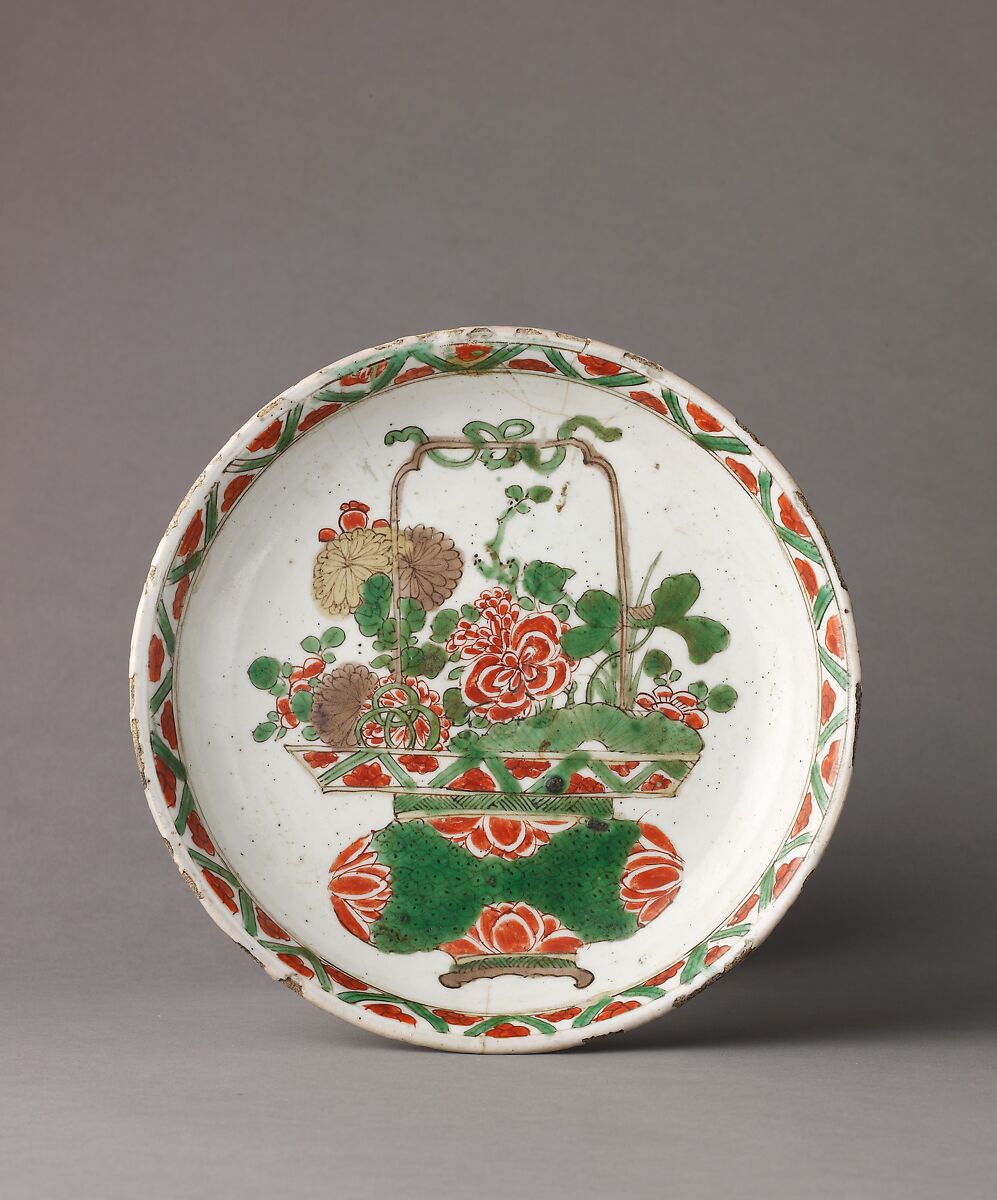 Tazza, Chinese  , Qing Dynasty, Porcelain painted in overglaze famille verte enamels., Chinese