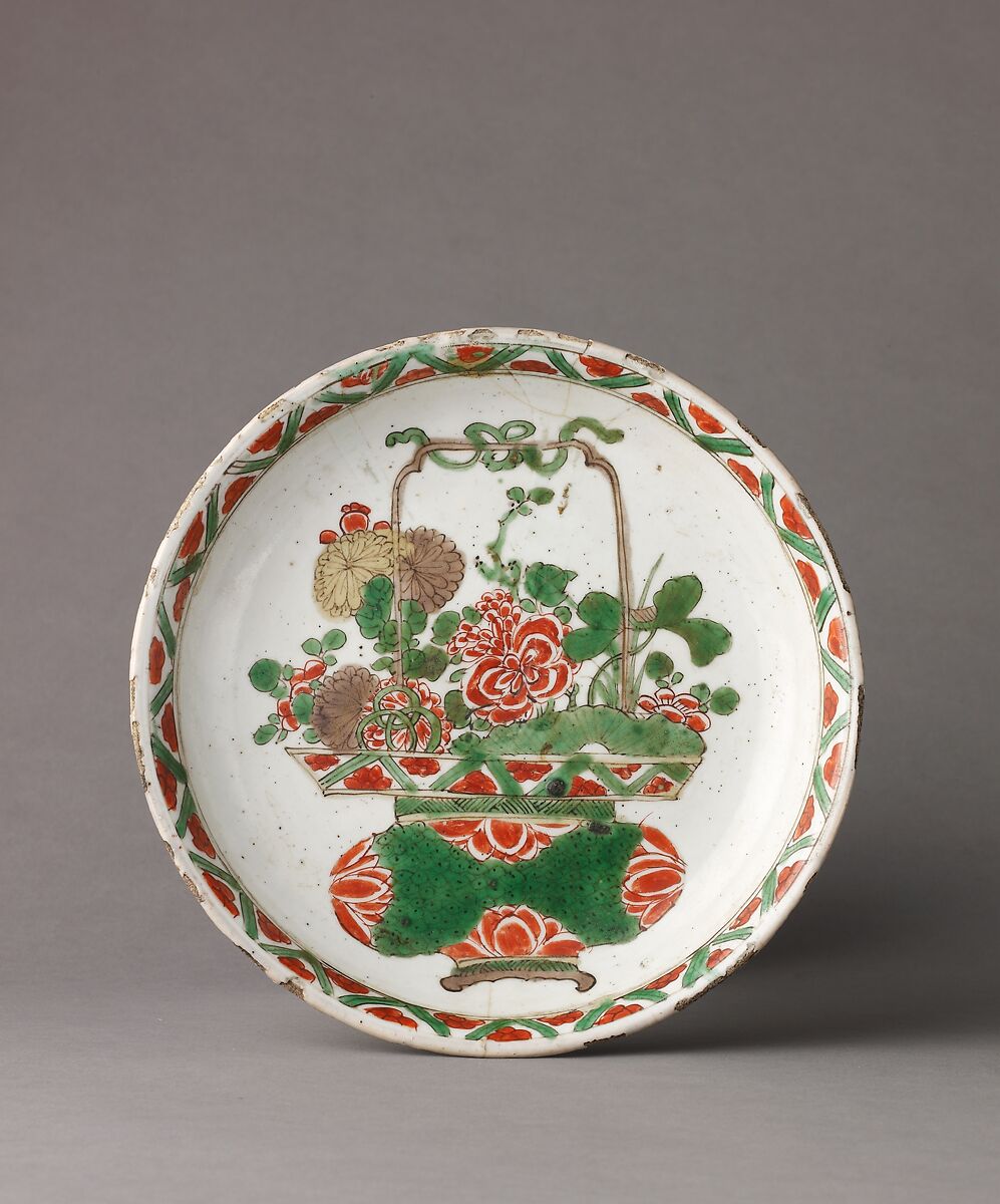 Tazza, Chinese  , Qing Dynasty, Porcelain painted in overglaze famille verte enamels., Chinese