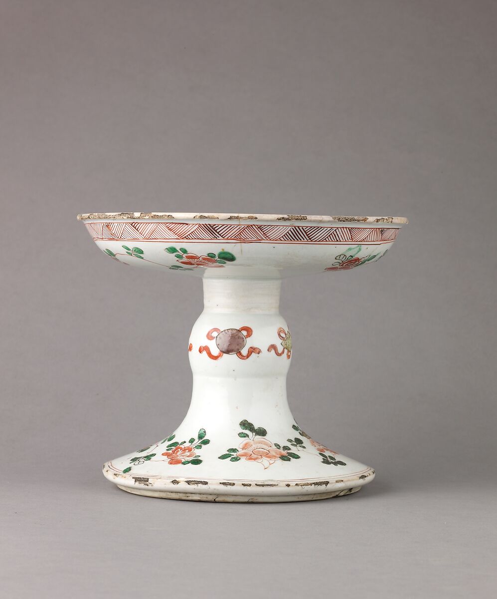 Tazza, Chinese  , Qing Dynasty, Porcelain painted in overglaze famille verte enamels., Chinese