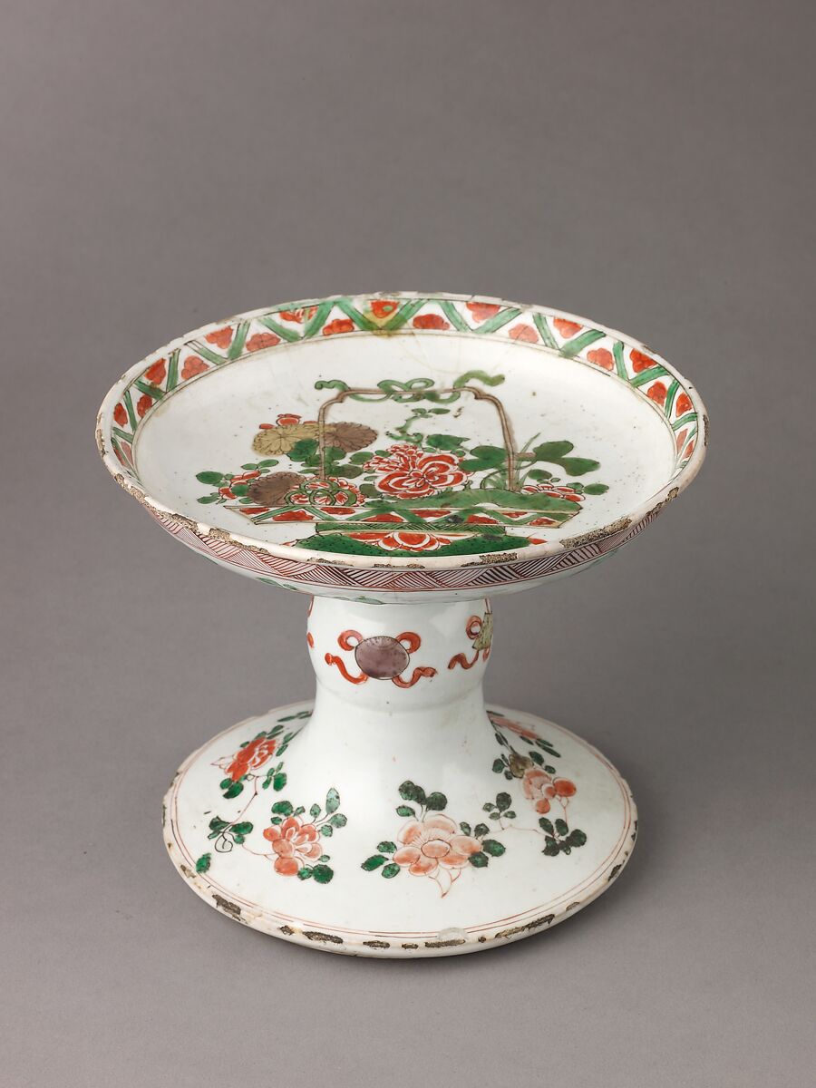Tazza, Chinese  , Qing Dynasty, Porcelain painted in overglaze famille verte enamels., Chinese