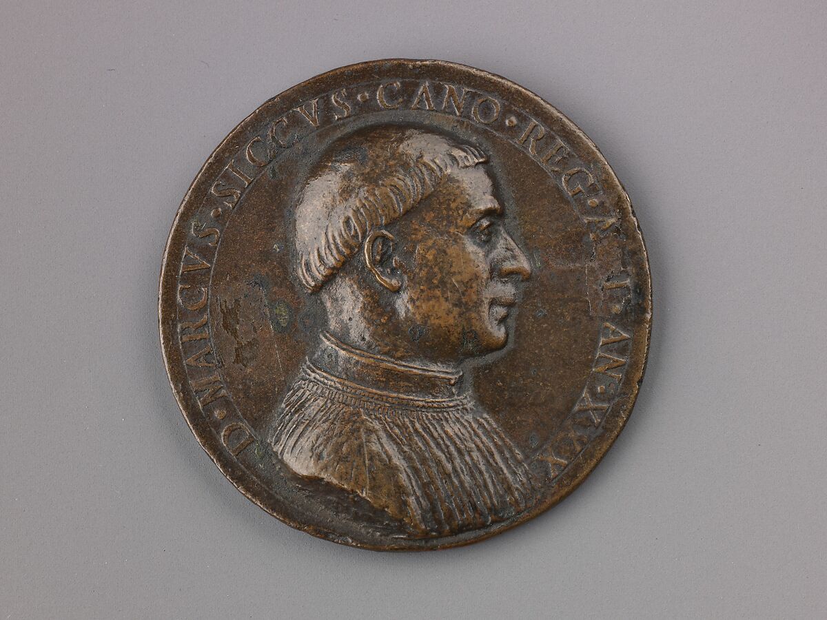 Medal:  Bust of Marco Sicco, Antonio Abondio (Italian, Trento 1538–1591 Vienna), Bronze (copper alloy with dark brown patina over warm brown patina.) 