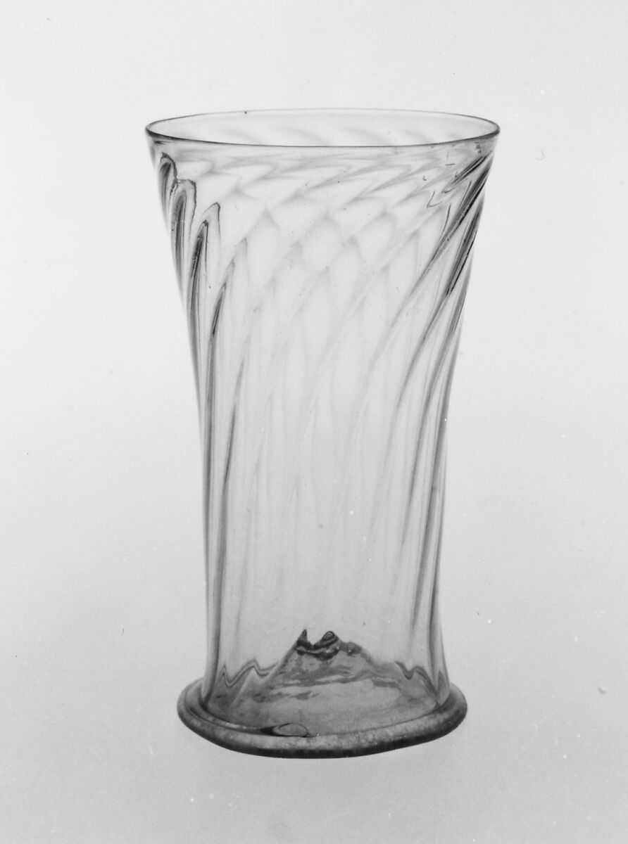 Beaker, Colorless (slightly purplish gray) nonlead glass. Blown, pattern molded., Northern European (probably Germany) 