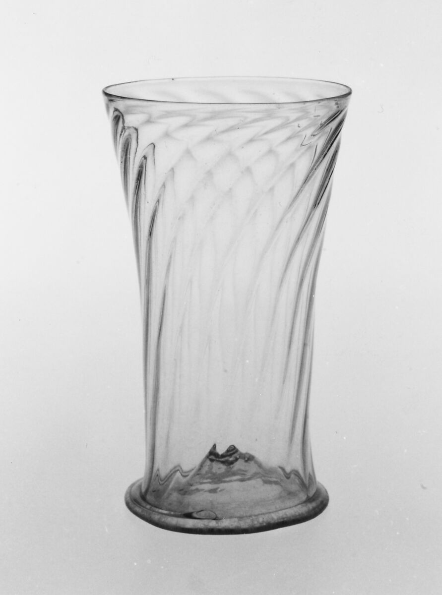 Beaker, Colorless (slightly purplish gray) nonlead glass. Blown, pattern molded., Northern European (probably Germany)