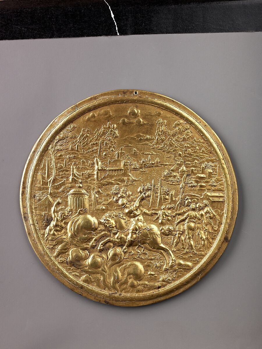 Self-sacrifice of Marcus Curtius, Paulus Willemsz. van Vianen (Netherlandish, Utrecht ca. 1570–ca. 1613/14 Prague), Gilt copper alloy; incused cast, German, Munich